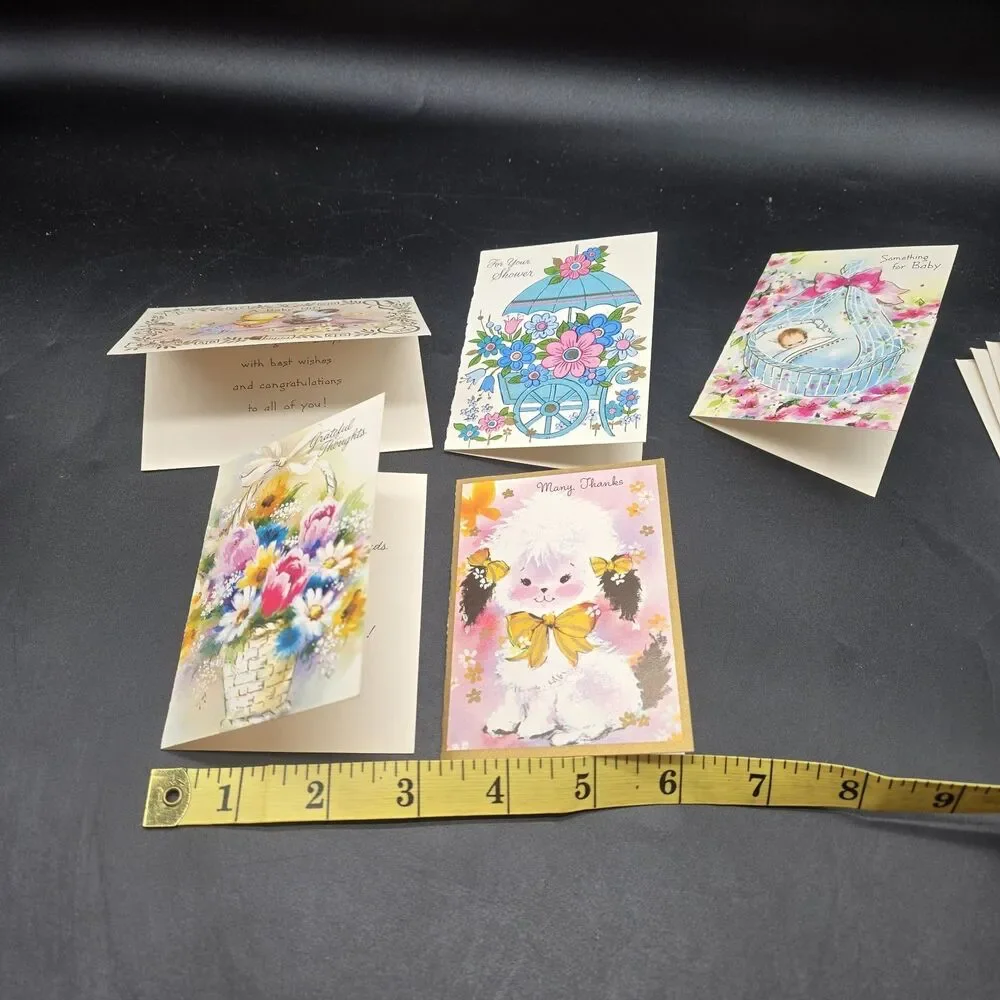Lot Of 5 Vintage Small Greeting Cards Baby Shower Thank You